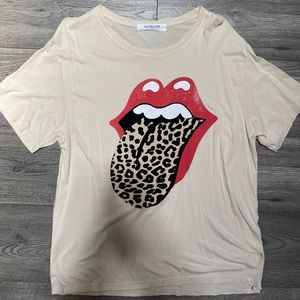 DAYDREAMER by Free People Rolling Stones Flocked Leopard Tongue Tee
